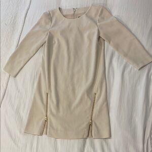 J. Crew Elegant Cream Dress with Gold Zipper Accents